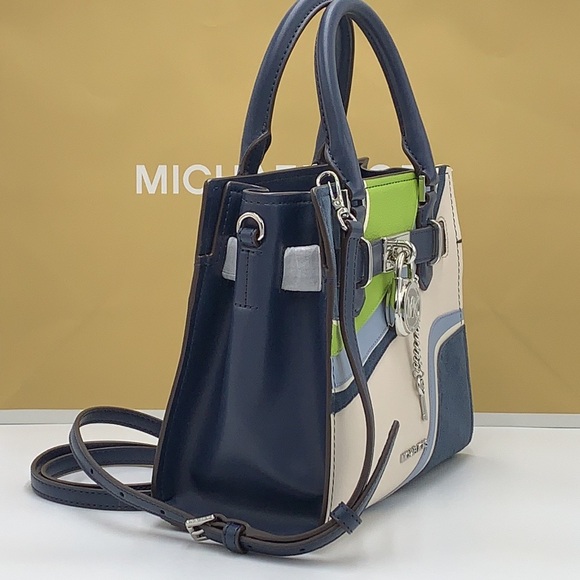MICHAEL KORS Hamilton Small Patchwork Satchel NAVY MULTI COLOR - Picture 4 of 16
